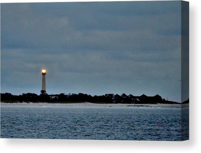 Lighthouse Canvas Print featuring the photograph Night Beacon - Cape May Lighthouse by Kim Bemis