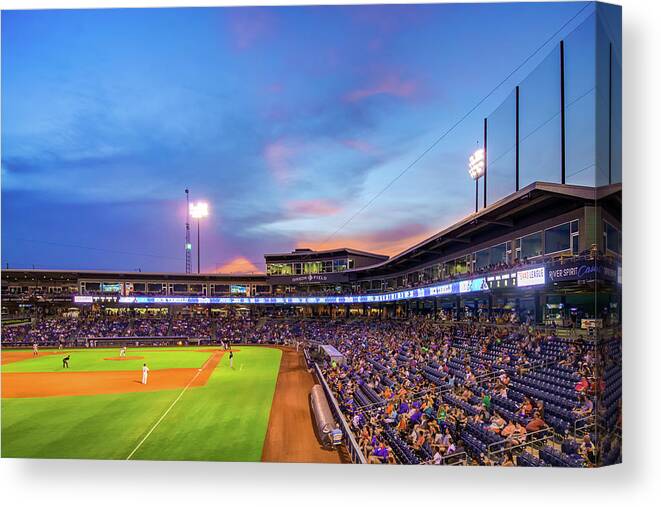 America Canvas Print featuring the photograph Night Game - Tulsa Drillers Baseball - OneOk Field by Gregory Ballos