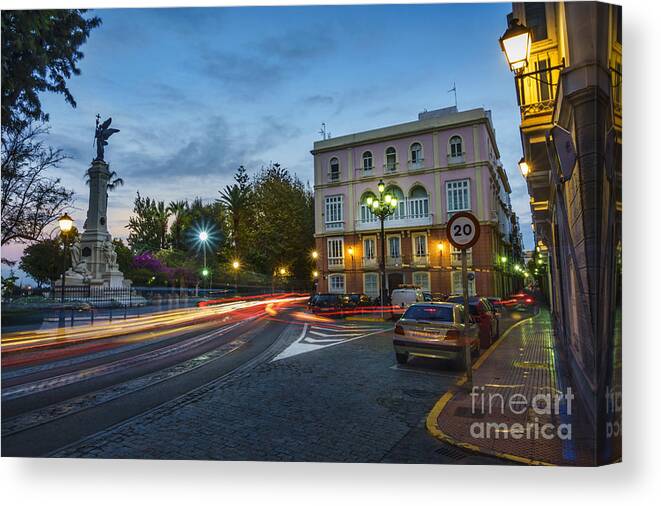 Andalucia Canvas Print featuring the photograph Night Lights on Alameda Apodaca Cadiz Spain by Pablo Avanzini
