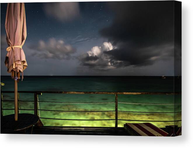 Calm Canvas Print featuring the photograph Night on the ocean - Maldives - Seascape photography by Giuseppe Milo