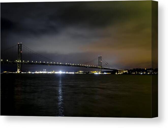 Night Canvas Print featuring the photograph Night sky over the Forth road bridge. by Elena Perelman