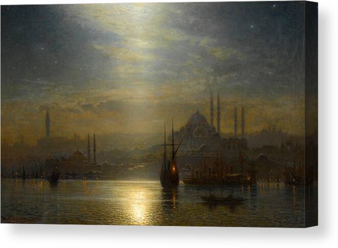 Ernst Karl Eugen Koerner Canvas Print featuring the painting Night View over the Bosphorus by Ernst Karl Eugen Koerner