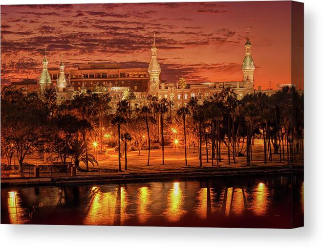 Architecture Canvas Print featuring the photograph Nightfall in Tampa by John M Bailey