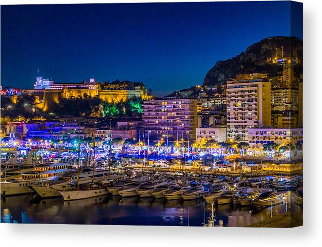 Monaco Canvas Print featuring the photograph Nightscape in Monaco by Adam Rainoff