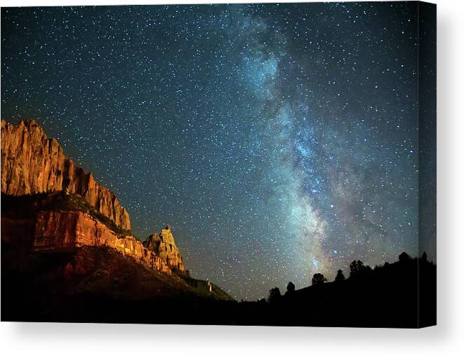 Canyon Canvas Print featuring the photograph Nightscape Milky Way in Zion Canyon by Good Focused