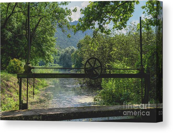 Ninfa Canvas Print featuring the photograph Ninfa Waterway, Rome Italy by Perry Rodriguez