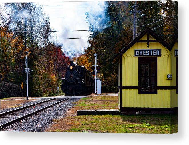 Essex Steam Train Canvas Print featuring the photograph No. 40 coming into Chester CT by Jeff Folger