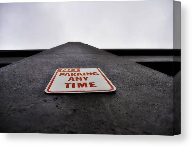 Site Canvas Print featuring the photograph No Parking Any Time by Pelo Blanco Photo