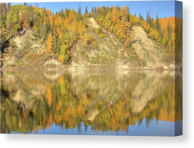 Autumn Canvas Print featuring the photograph North Saskatchewan River Reflections by Jim Sauchyn