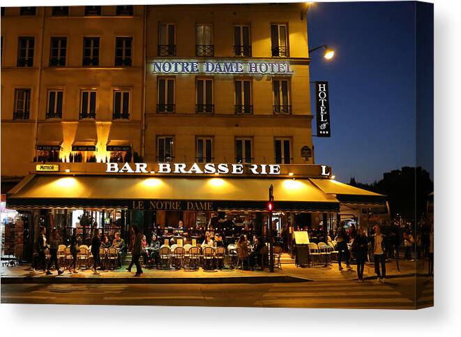 Notre Dame Cafe Canvas Print featuring the photograph Notre Dame Cafe by Andrew Fare