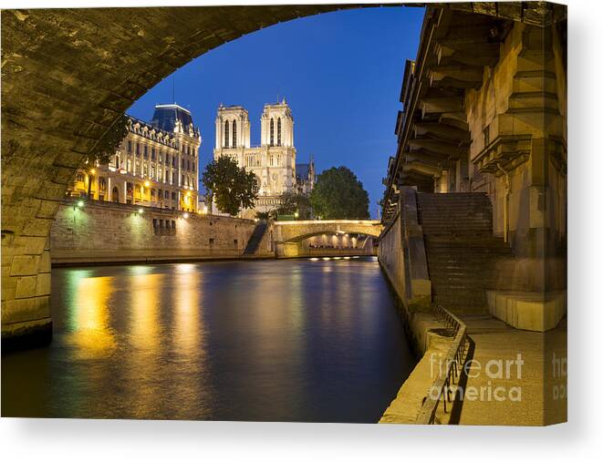 Paris Canvas Print featuring the photograph Notre Dame - Paris Night View II by Brian Jannsen