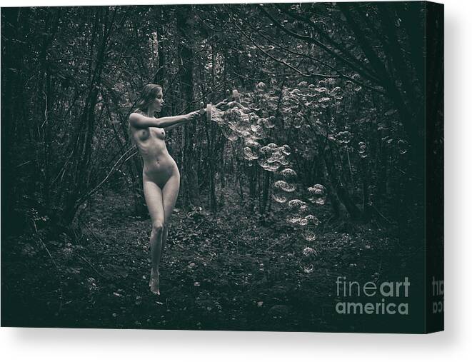 Woman Canvas Print featuring the photograph Nude woman with lots of bubbles by Clayton Bastiani