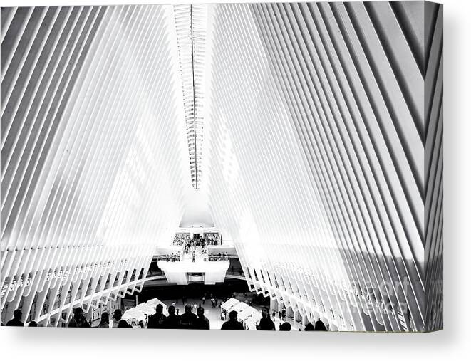 Oculus Canvas Print featuring the photograph NYC- Inside the Oculus in black and White by Regina Geoghan