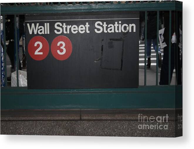 Nyc Wall Street Subway Entrance Canvas Print featuring the photograph Nyc Wall Street Subway Entrance by John Telfer