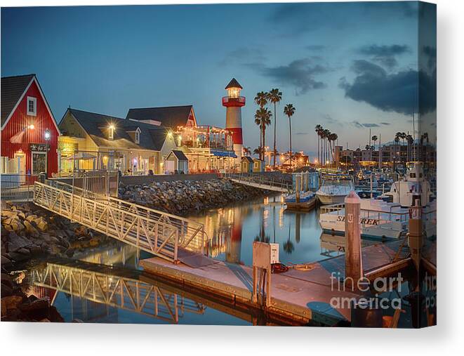 Harbor Canvas Print featuring the photograph Oceanside Harbor and Lighthouse at Sunset by David Levin