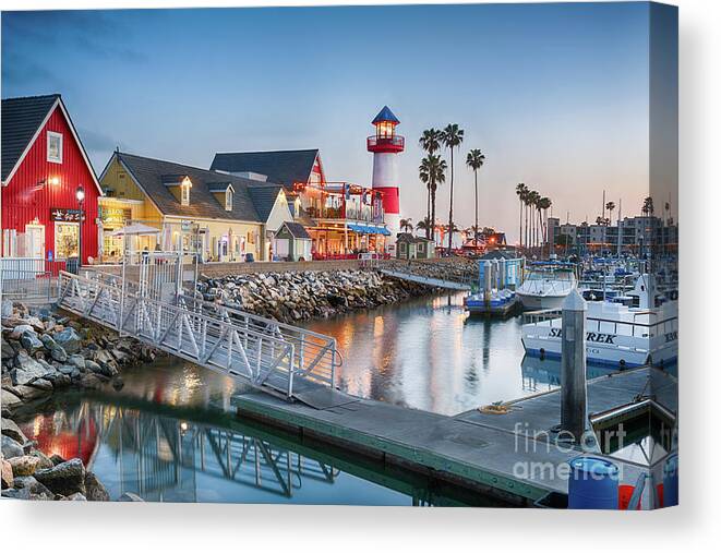 California Canvas Print featuring the photograph Oceanside Harbor Village at Dusk by David Levin