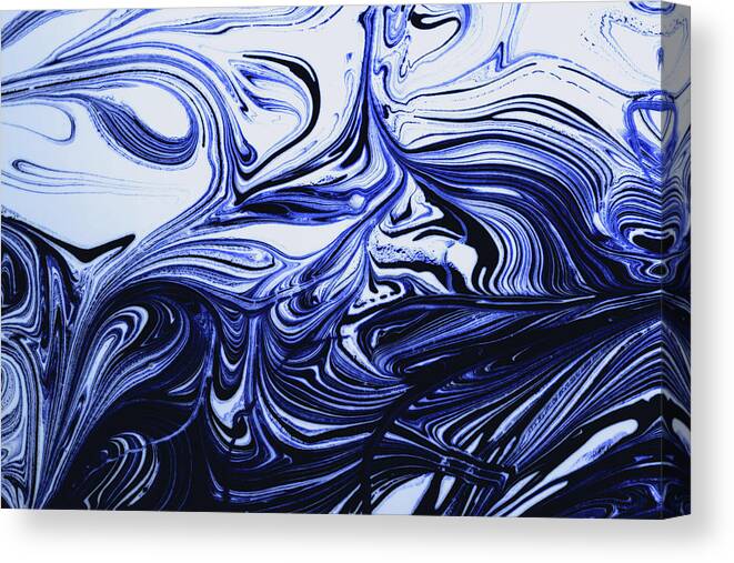 Blue Oil Paint Pattern Canvas Print featuring the photograph Oil Swirl Blue Droplets Abstract I by John Williams