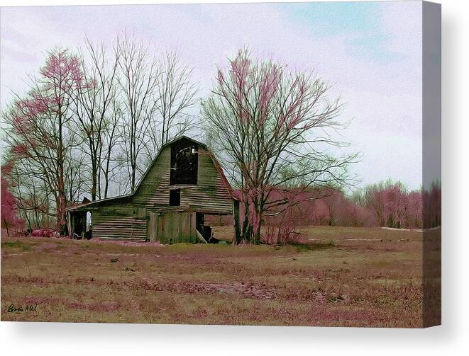 Barn Canvas Print featuring the digital art Old Barn with grunge by Bonnie Willis