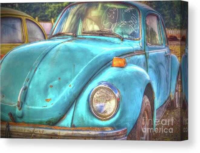 Photography Canvas Print featuring the digital art Old Blue Bug by Jean OKeeffe Macro Abundance Art