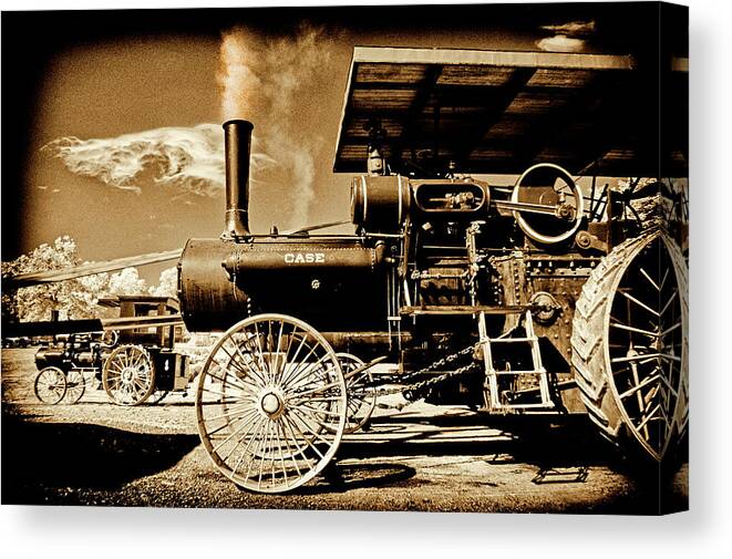 Tractors Canvas Print featuring the photograph Old Case Powering a Sawmill by Paul W Faust - Impressions of Light