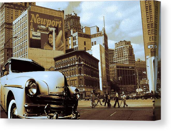 Detroit Canvas Print featuring the drawing Old Detroit City View - Vintage Art by Peter Potter