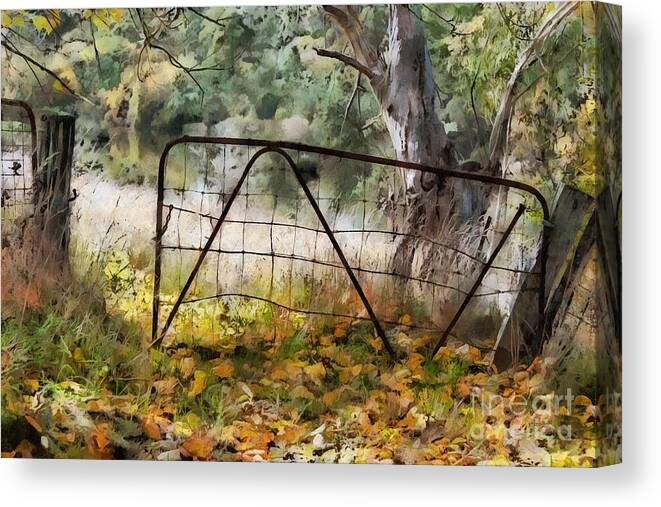 Old Gate Canvas Print featuring the digital art Old Farm Gate by Fran Woods