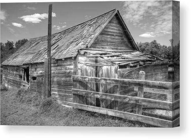 Farm Canvas Print featuring the photograph Old Farm Shed in Monochrome by Jim Sauchyn