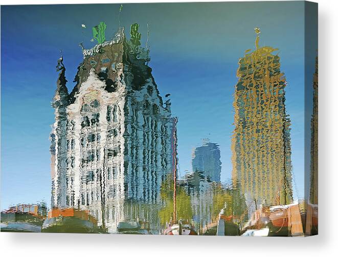Reflection Canvas Print featuring the digital art Old Harbour Reflection by Frans Blok