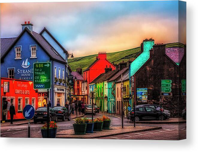 Barn Canvas Print featuring the photograph Old Irish Town The Dingle Peninsula at Sunset by Debra and Dave Vanderlaan