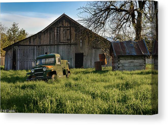 Pennington Canvas Print featuring the photograph Old Jeep, Old Barn by Mike Ronnebeck