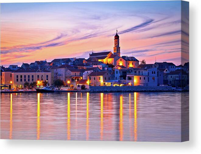 Betina Canvas Print featuring the photograph Old mediterranean town of Betina sunset view by Brch Photography