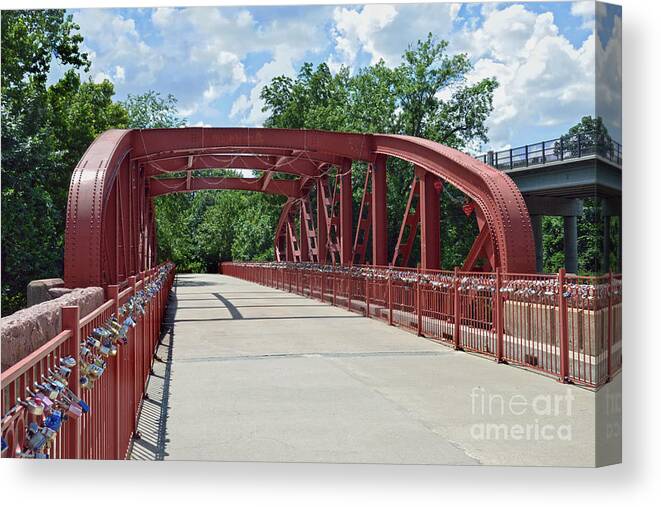 Old Red Bridge Canvas Print featuring the photograph Old Red Bridge, Kansas City, Missouri by Catherine Sherman