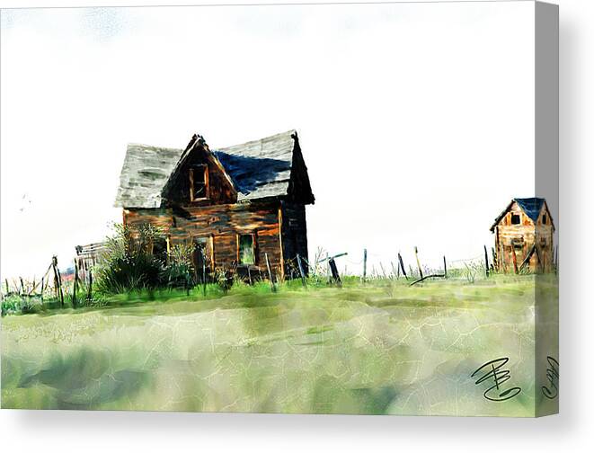 Abandoned Canvas Print featuring the digital art Old sagging house by Debra Baldwin