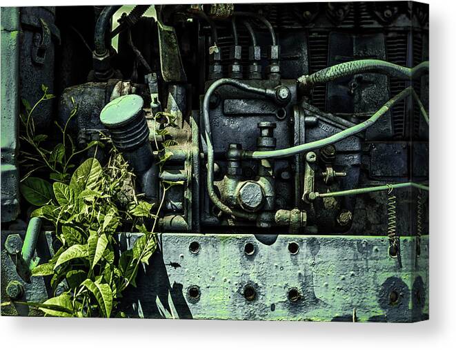 Old Tractor Engine Canvas Print featuring the photograph Old Tractor Weed Engine in Blue by John Williams