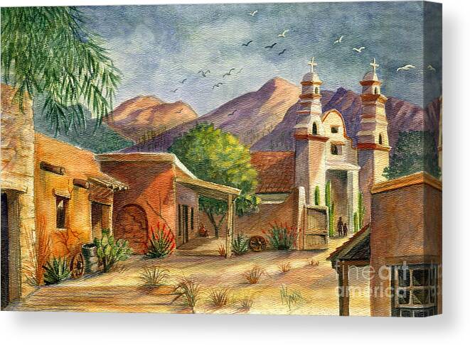 Old Tucson Canvas Print featuring the painting Old Tucson by Marilyn Smith