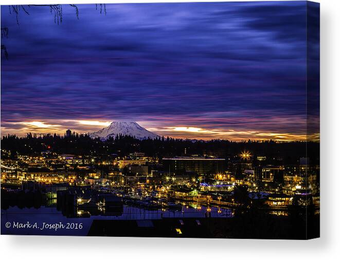 Sunrise Canvas Print featuring the photograph Olympia/Mt. Rainier Sunrise by Mark Joseph
