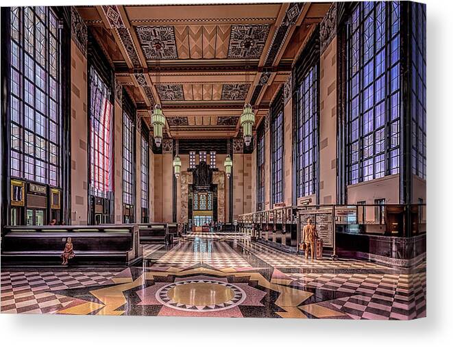 Union Station Canvas Print featuring the photograph Omaha Union Station Great Hall by Susan Rissi Tregoning
