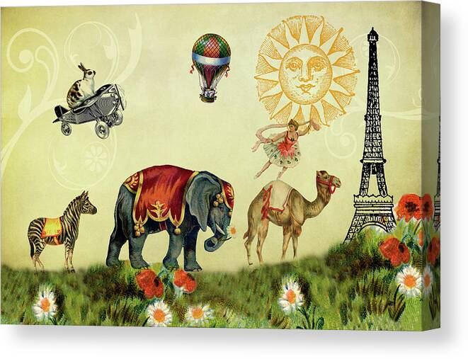 Eiffel Tower Canvas Print featuring the mixed media On Parade to the Eiffel Tower by Peggy Collins