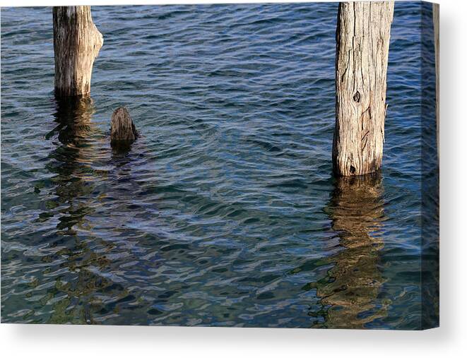 Pilings Canvas Print featuring the photograph One Two and Almost Three by Mary Bedy