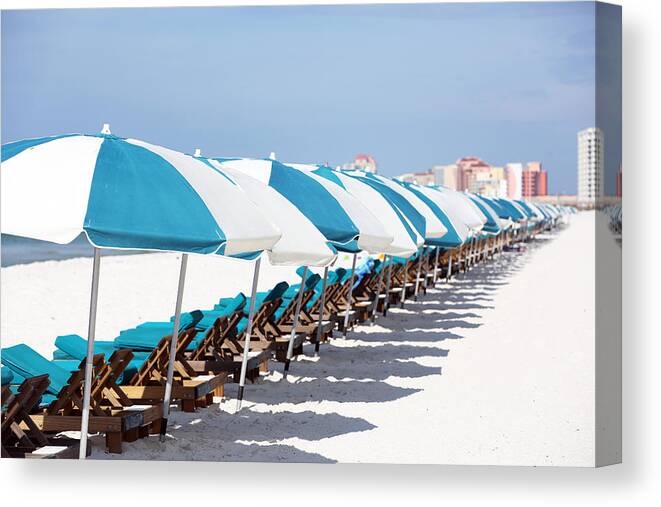 Orange Beach Canvas Print featuring the photograph Orange Beach Umbrellas by Ty Helbach