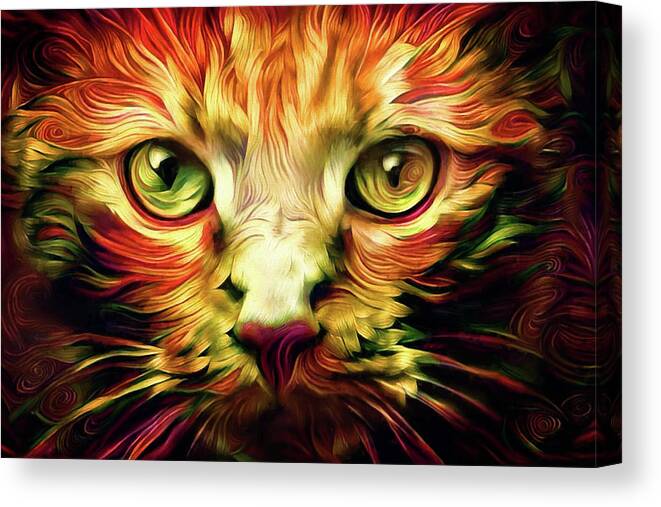 Cat Canvas Print featuring the digital art Orange Cat Art - Feed Me by Peggy Collins