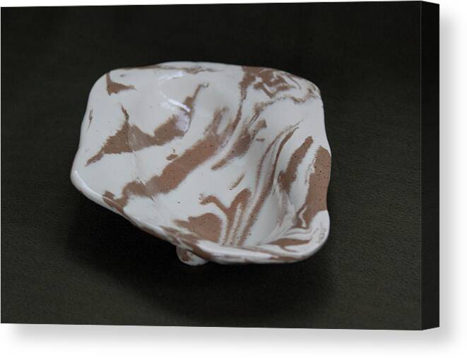 Clay Canvas Print featuring the ceramic art Organic Oval Marbled Ceramic Dish by Suzanne Gaff