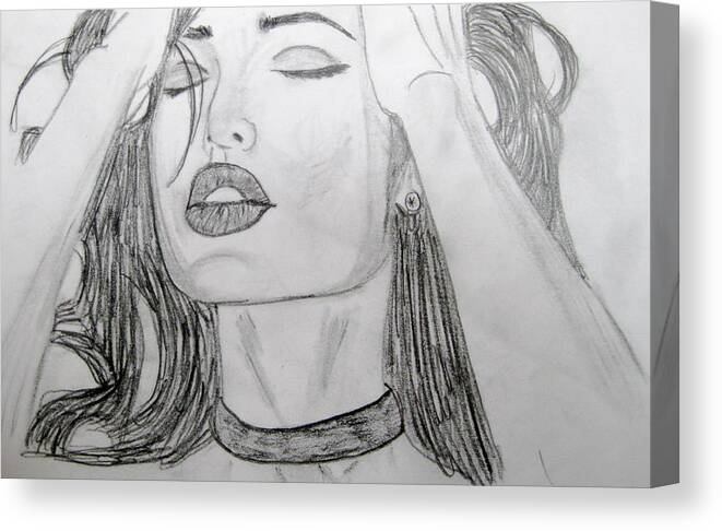 Angelina Jolie Canvas Print featuring the drawing Orgasmic by Rebecca Wood