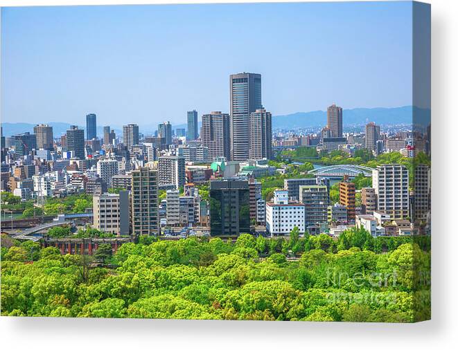 Osaka Skyline Canvas Print featuring the photograph Osaka business district aerial by Benny Marty