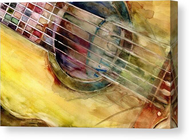 Acoustic Guitar Canvas Print featuring the painting Ovation Guitar Acoustic by Dorrie Rifkin