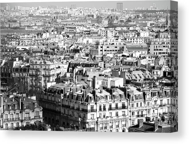 Travelpixpro Canvas Print featuring the photograph Over Paris Rooftops Black and White by Shawn O'Brien