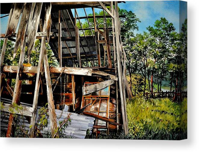 Landscape Canvas Print featuring the painting Ozark Barn by Robert W Cook