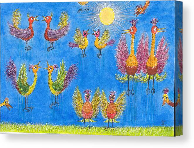 Fantasy Canvas Print featuring the drawing p11 Crazy Bouncing Birds by Charles Cater