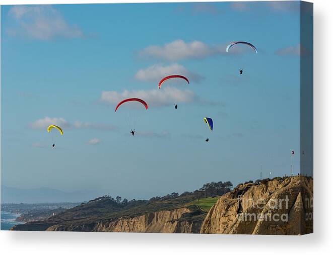 Beach Canvas Print featuring the photograph Paragliders at Torrey Pines Gliderport by David Levin