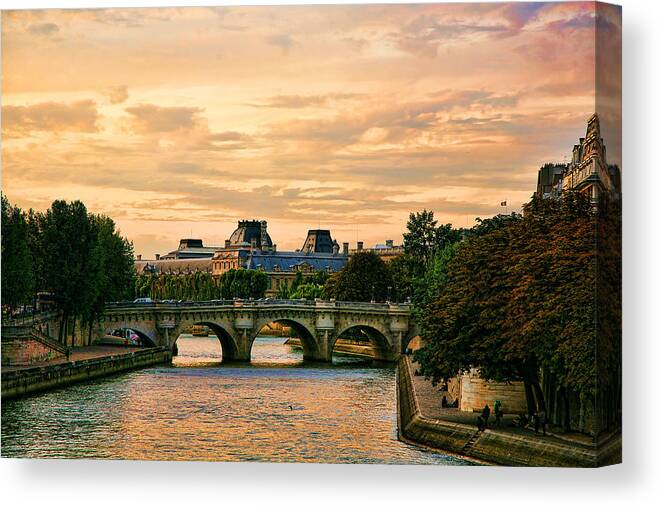 Paris Canvas Print featuring the photograph Paris at Sunset The Seine River by Chuck Kuhn
